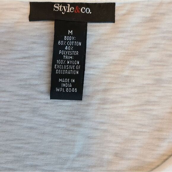 Nwt Macy's Style & Co white brown space dye tunic tee black embroidered tassel m - Picture 4 of 5